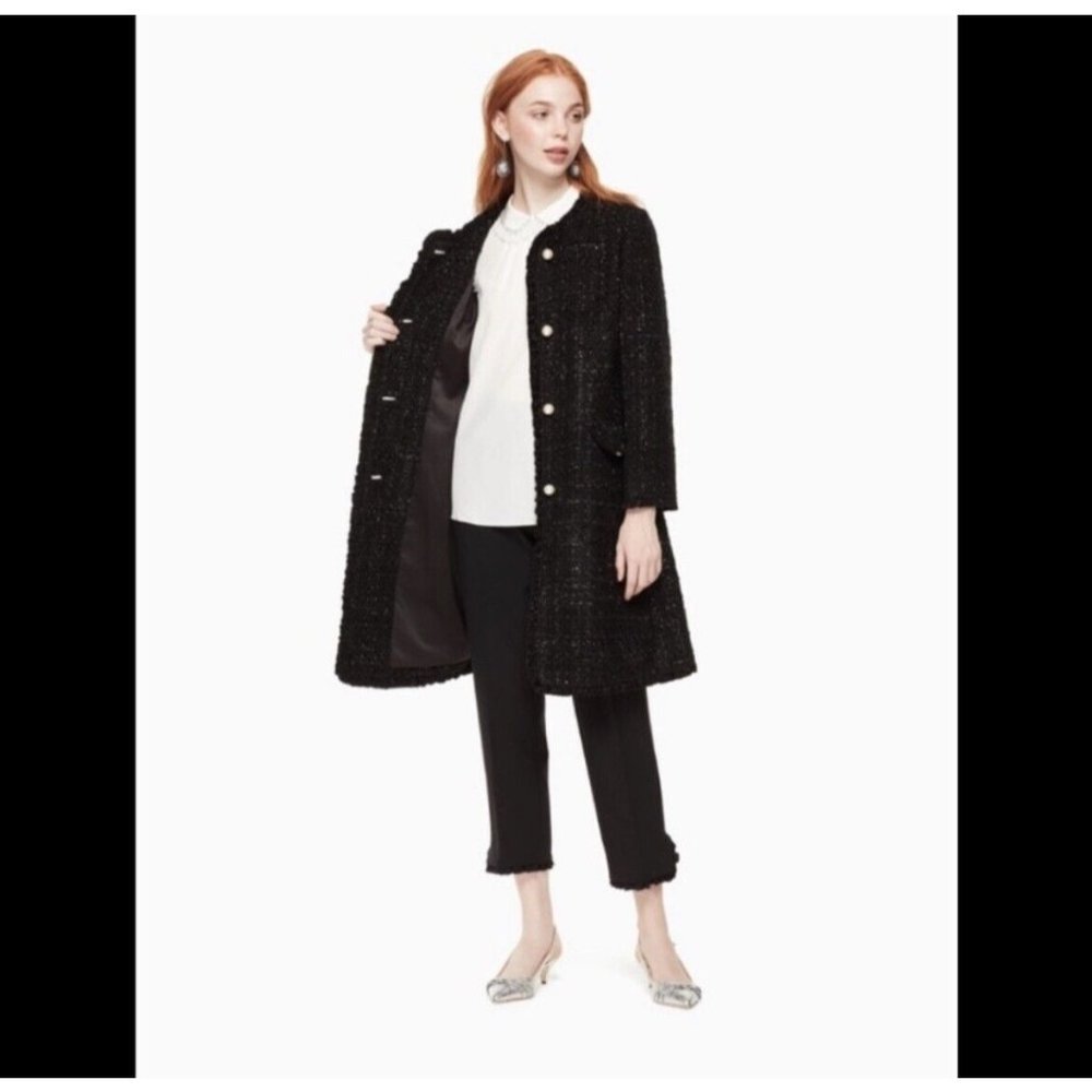 Kate Spade Sparkle Tweed Long Coat Jacket Black Size 4 New! - Picture 2 of 10